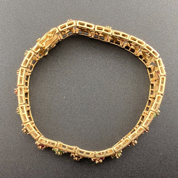Wheeler Manuf. Sterling Silver Gold Vermeil Ruby Emerald Sapphire 7" Bracelet - Picture 8 of 16